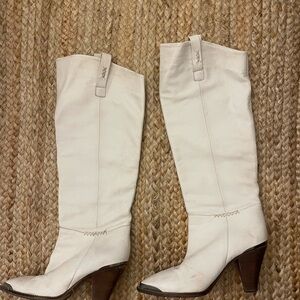 Free People White Heeled Leather Boots